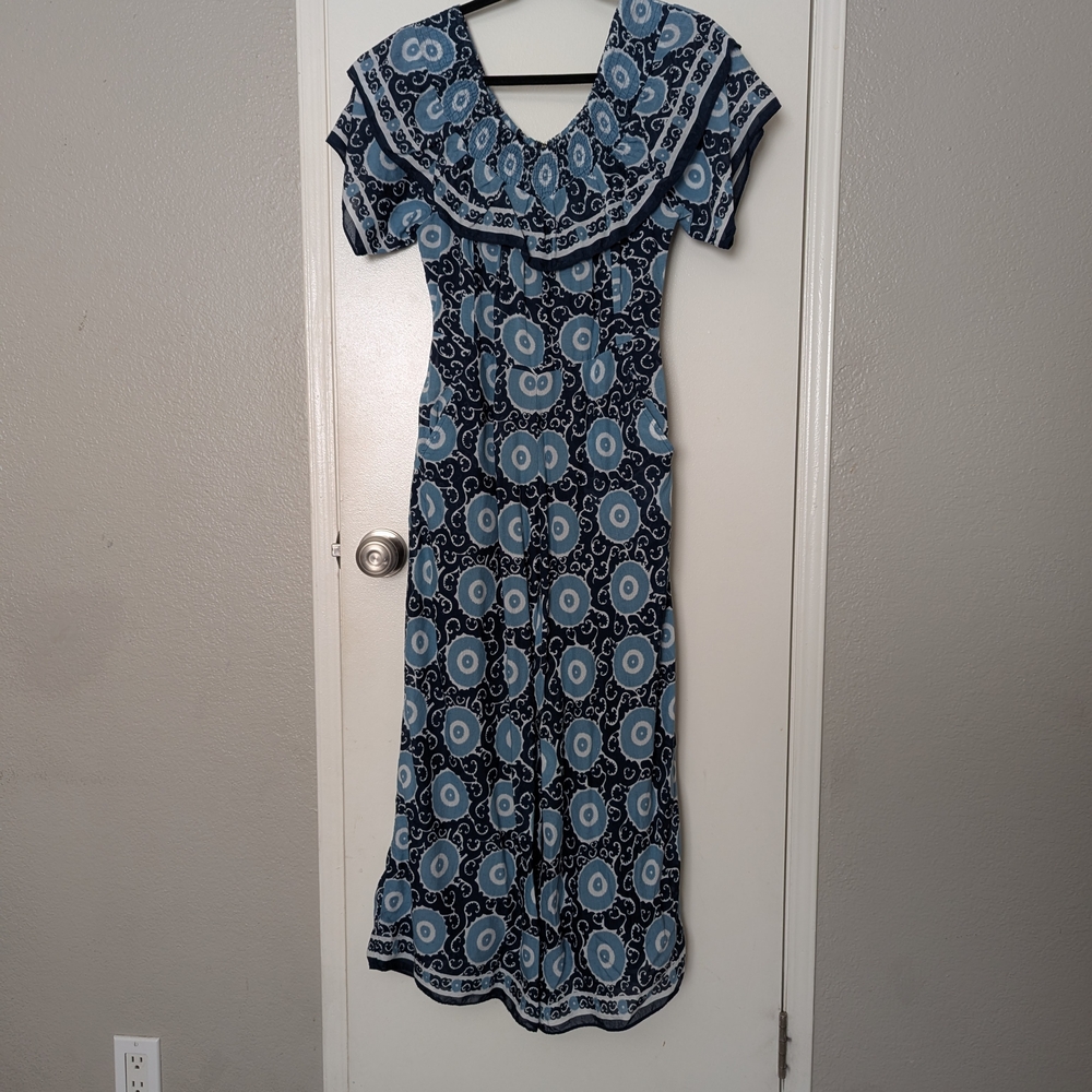 Off-Shoulder Blue Patterned Jumpsuit - image 5